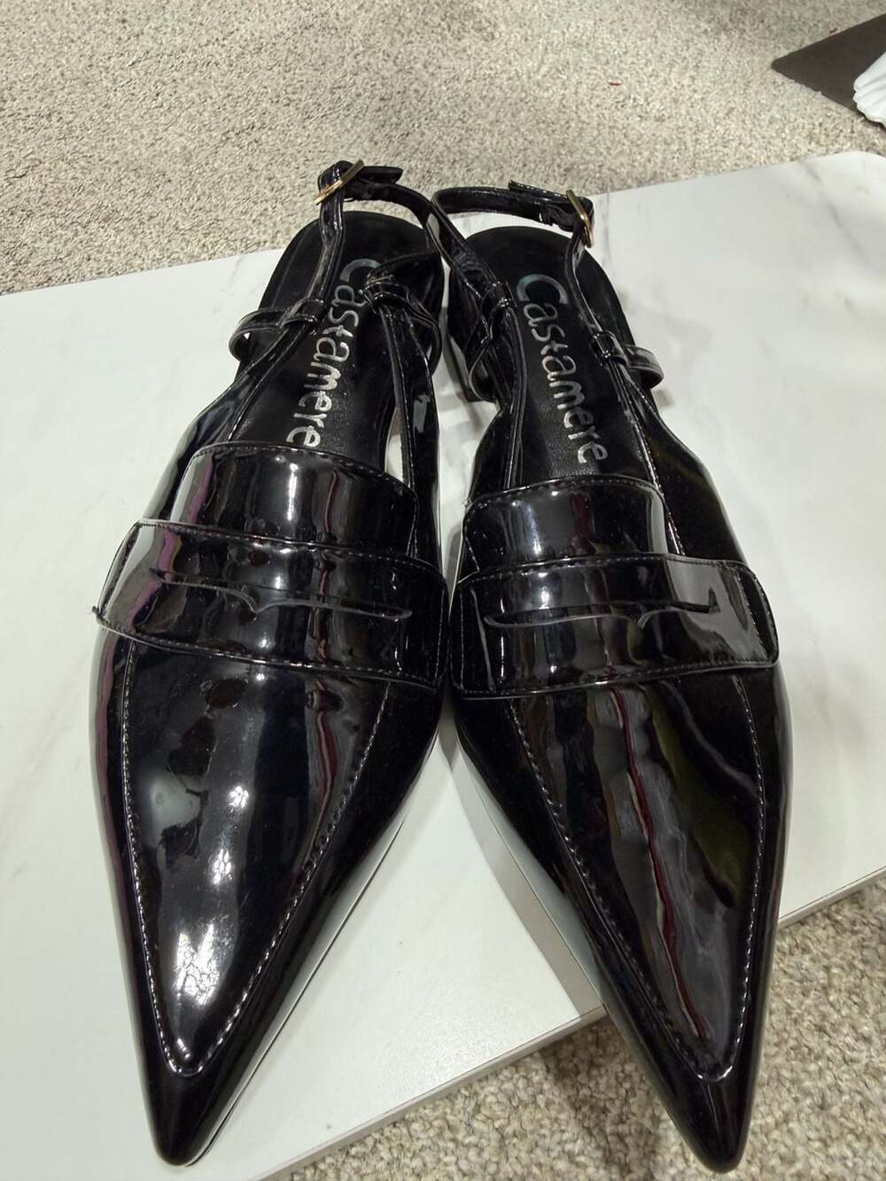 Castamere Slingback Loafers Size 10 Black Patent Leather Pointed Toe